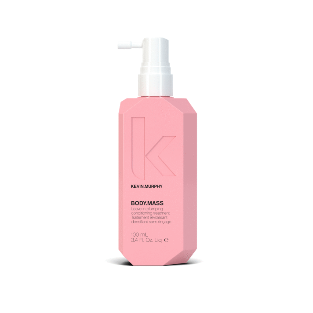 Kevin Murphy Body Mass leave-in plumping treatment for fine hair in pink pump bottle on a white background